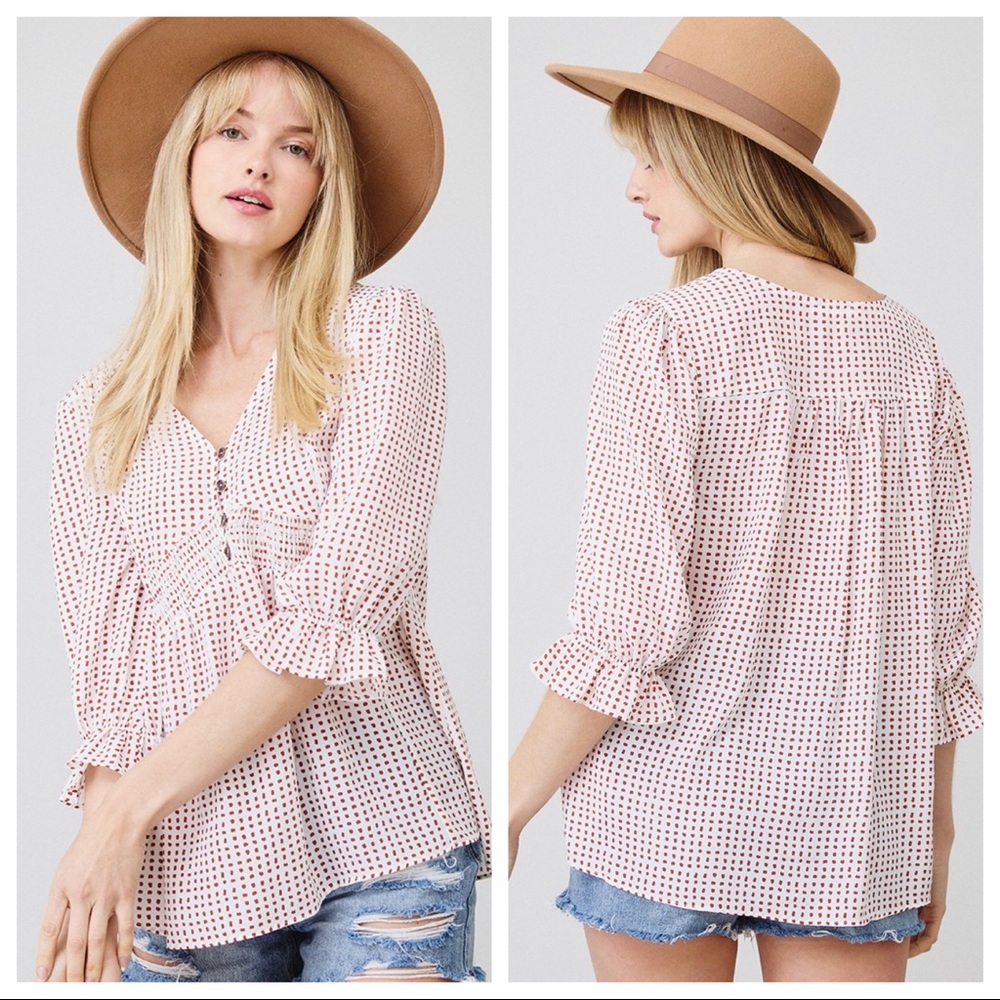#07 Evelyne Boho 3/4 Sleeve Button Down Tunic top